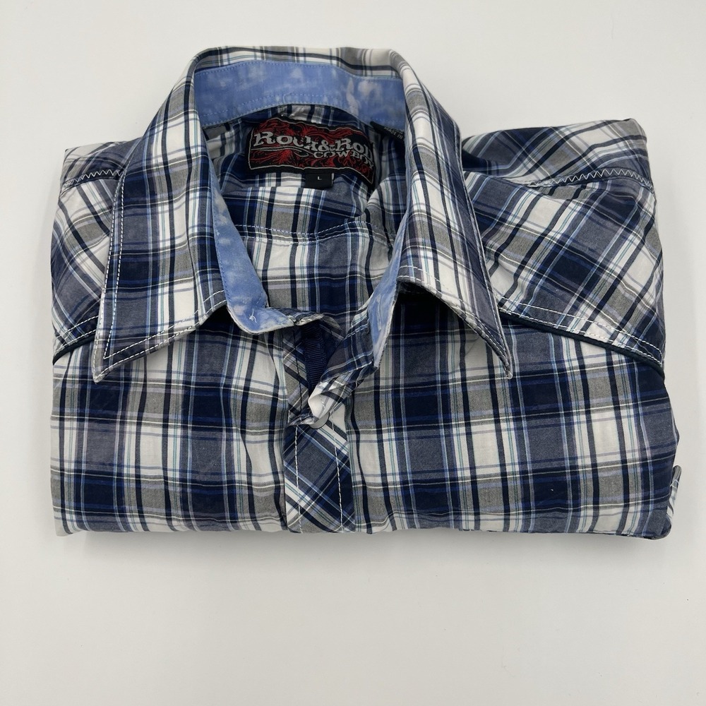 Rock‎ & Roll Cowboy Long Sleeve Plaid Snap Button Western Shirt Men's Large